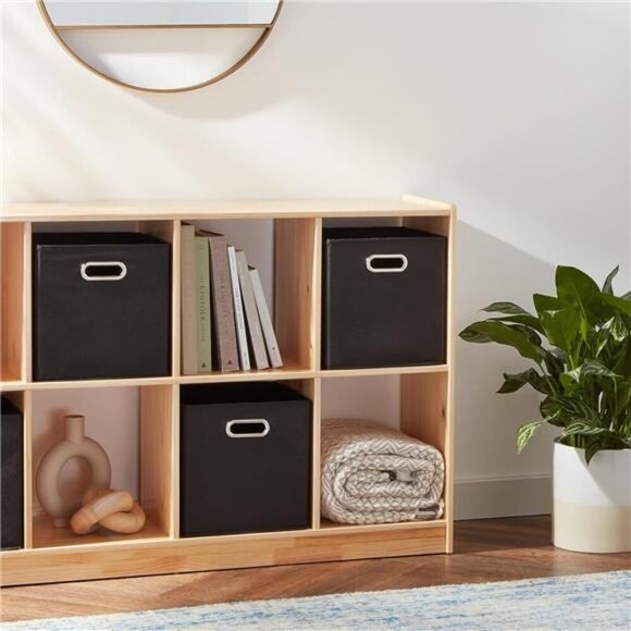 Black Fabric Storage Bins Set of 6 Collapsible Cube Organizer with Handles - Picture 2 of 7